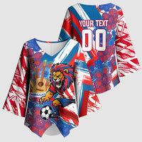 Personalized Paraguay Soccer Kimono Sleeve Blouse Lion Football Mascot - Guarani Folk Art - Traditional Harp And Guitar