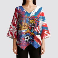 Personalized Paraguay Soccer Kimono Sleeve Blouse Lion Football Mascot - Guarani Folk Art - Traditional Harp And Guitar