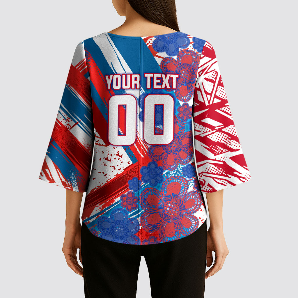 Personalized Paraguay Soccer Kimono Sleeve Blouse Lion Football Mascot - Guarani Folk Art - Traditional Harp And Guitar
