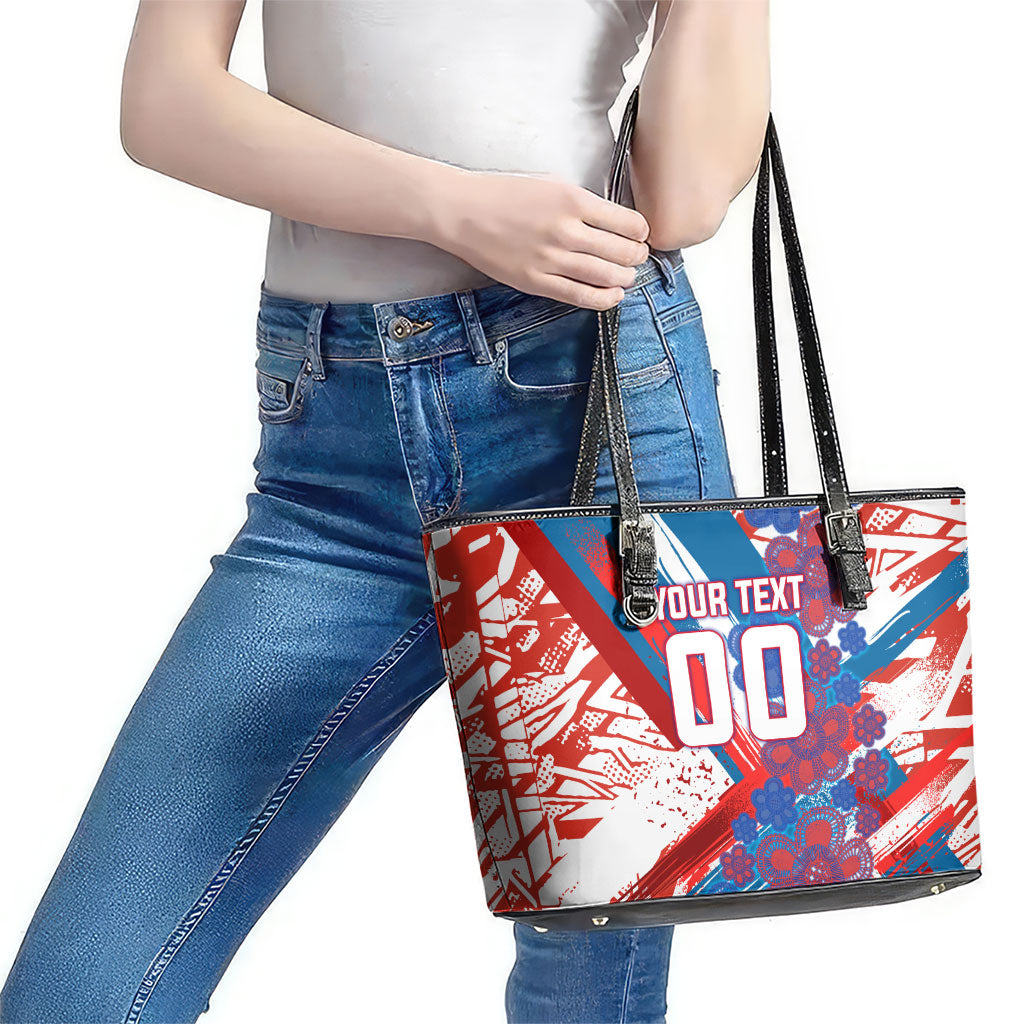 Personalized Paraguay Soccer Leather Tote Bag Lion Football Mascot - Guarani Folk Art - Traditional Harp And Guitar