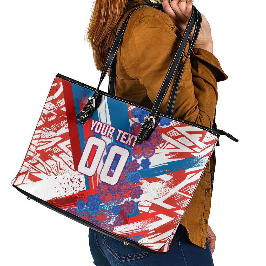 Personalized Paraguay Soccer Leather Tote Bag Lion Football Mascot - Guarani Folk Art - Traditional Harp And Guitar
