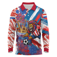 Personalized Paraguay Soccer Long Sleeve Polo Shirt Lion Football Mascot - Guarani Folk Art - Traditional Harp And Guitar