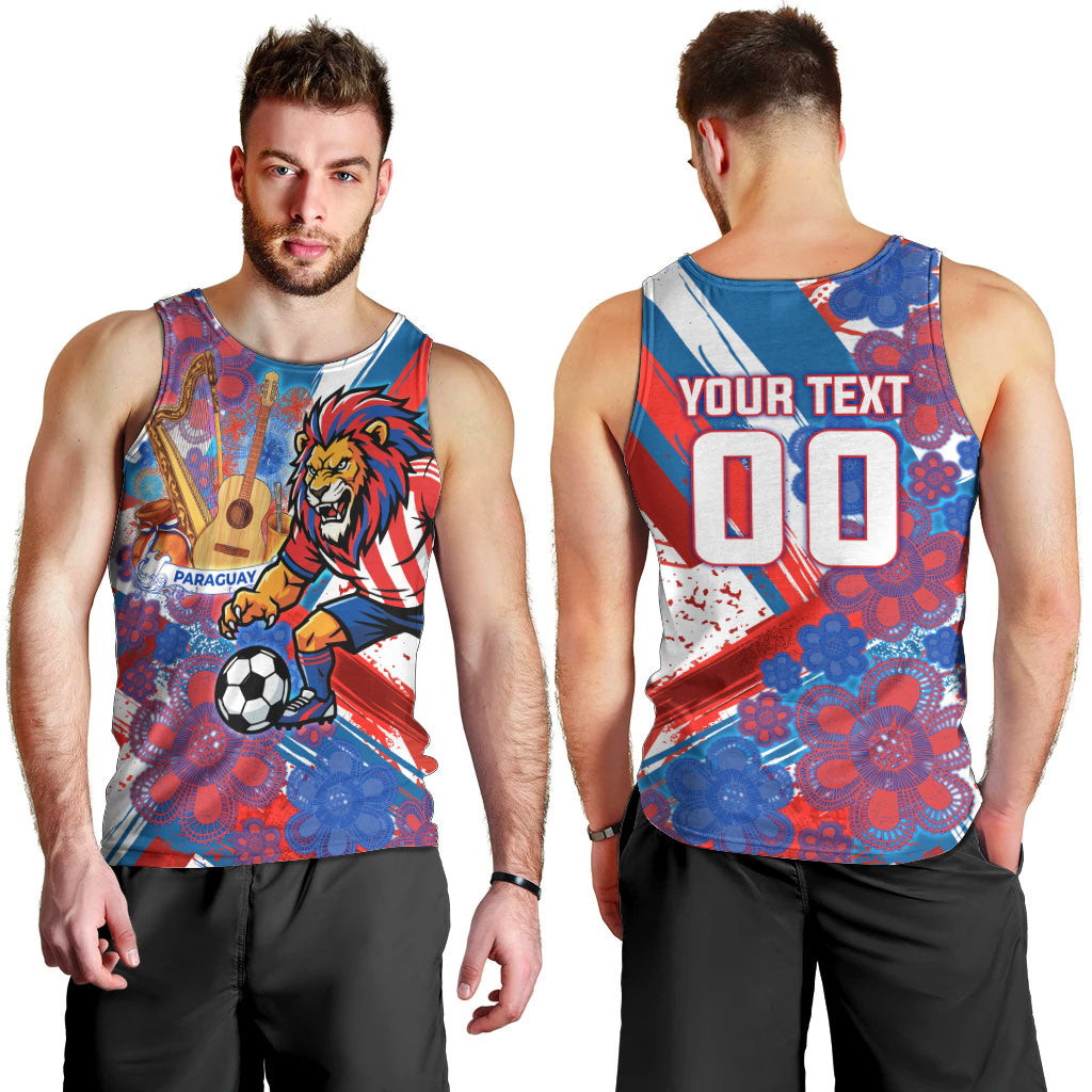 Personalized Paraguay Soccer Men Tank Top Lion Football Mascot - Guarani Folk Art - Traditional Harp And Guitar