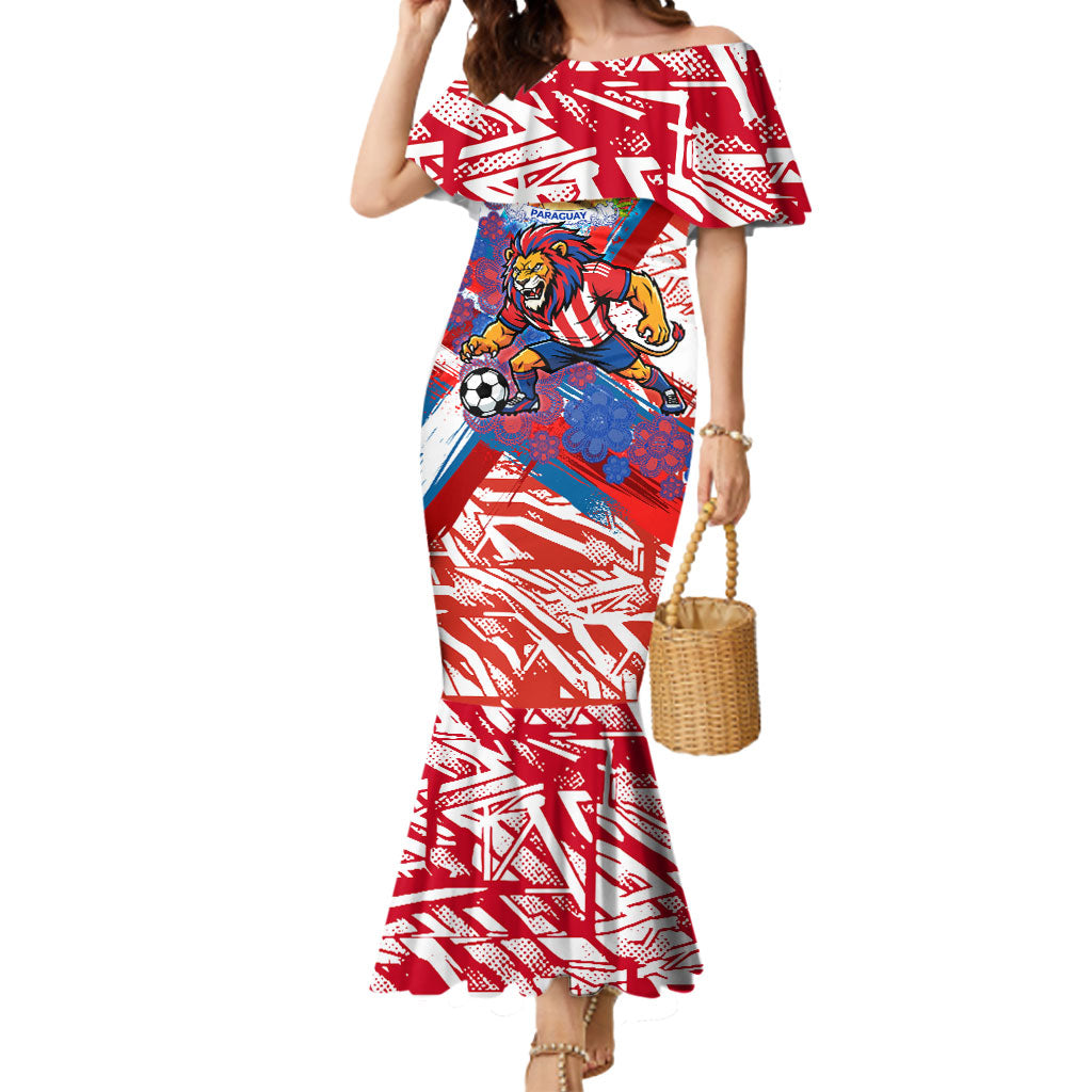 Personalized Paraguay Soccer Mermaid Dress Lion Football Mascot - Guarani Folk Art - Traditional Harp And Guitar