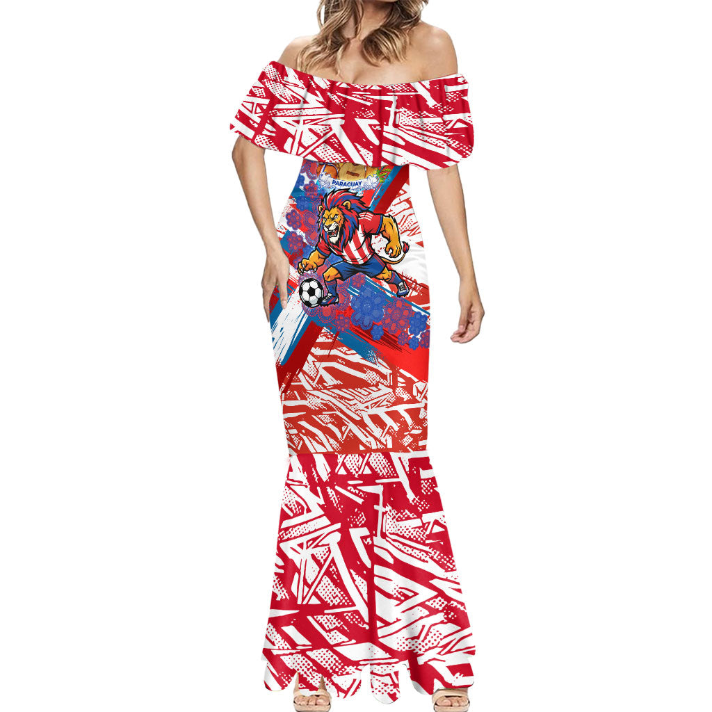 Personalized Paraguay Soccer Mermaid Dress Lion Football Mascot - Guarani Folk Art - Traditional Harp And Guitar