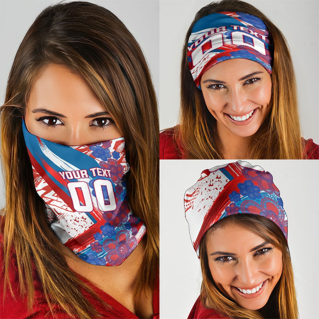 Personalized Paraguay Soccer Neck Gaiter Lion Football Mascot - Guarani Folk Art - Traditional Harp And Guitar