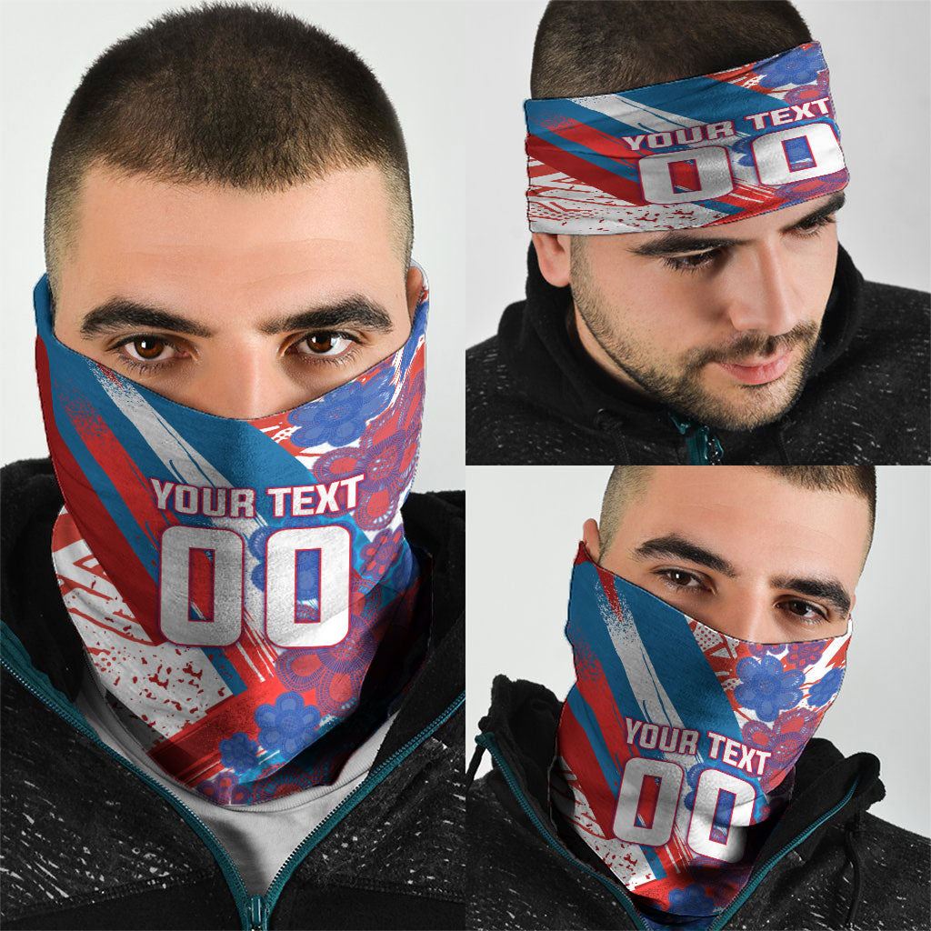 Personalized Paraguay Soccer Neck Gaiter Lion Football Mascot - Guarani Folk Art - Traditional Harp And Guitar
