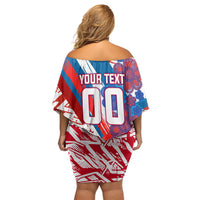 Personalized Paraguay Soccer Off Shoulder Short Dress Lion Football Mascot - Guarani Folk Art - Traditional Harp And Guitar