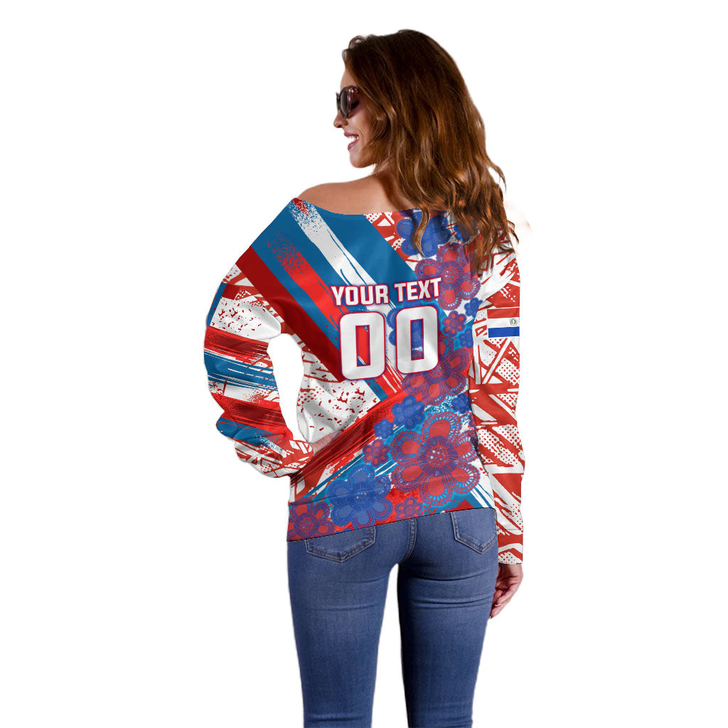 Personalized Paraguay Soccer Off Shoulder Sweater Lion Football Mascot - Guarani Folk Art - Traditional Harp And Guitar