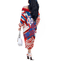 Personalized Paraguay Soccer Off The Shoulder Long Sleeve Dress Lion Football Mascot - Guarani Folk Art - Traditional Harp And Guitar