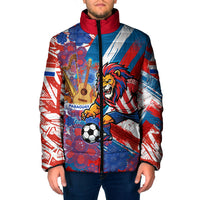 Personalized Paraguay Soccer Padded Jacket Lion Football Mascot - Guarani Folk Art - Traditional Harp And Guitar