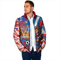Personalized Paraguay Soccer Padded Jacket Lion Football Mascot - Guarani Folk Art - Traditional Harp And Guitar