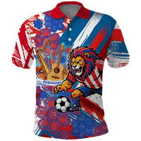 Personalized Paraguay Soccer Polo Shirt Lion Football Mascot - Guarani Folk Art - Traditional Harp And Guitar