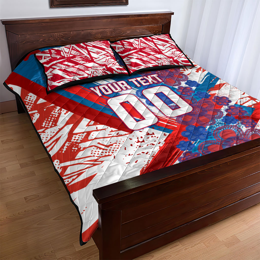 Personalized Paraguay Soccer Quilt Bed Set Lion Football Mascot - Guarani Folk Art - Traditional Harp And Guitar