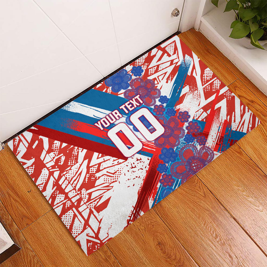 Personalized Paraguay Soccer Rubber Doormat Lion Football Mascot - Guarani Folk Art - Traditional Harp And Guitar