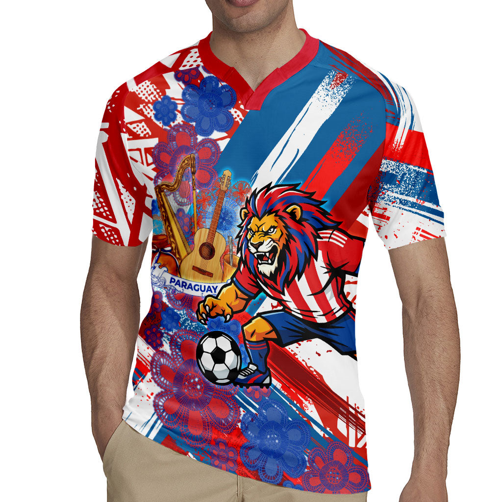 Personalized Paraguay Soccer Rugby Jersey Lion Football Mascot - Guarani Folk Art - Traditional Harp And Guitar