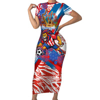 Personalized Paraguay Soccer Short Sleeve Bodycon Dress Lion Football Mascot - Guarani Folk Art - Traditional Harp And Guitar