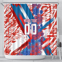Personalized Paraguay Soccer Shower Curtain Lion Football Mascot - Guarani Folk Art - Traditional Harp And Guitar
