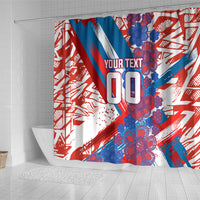 Personalized Paraguay Soccer Shower Curtain Lion Football Mascot - Guarani Folk Art - Traditional Harp And Guitar