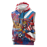 Personalized Paraguay Soccer Sleeveless Hoodie Lion Football Mascot - Guarani Folk Art - Traditional Harp And Guitar