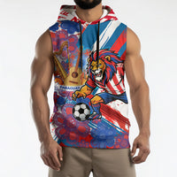 Personalized Paraguay Soccer Sleeveless Hoodie Lion Football Mascot - Guarani Folk Art - Traditional Harp And Guitar