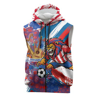 Personalized Paraguay Soccer Sleeveless Zip Hoodie Lion Football Mascot - Guarani Folk Art - Traditional Harp And Guitar