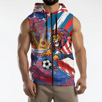 Personalized Paraguay Soccer Sleeveless Zip Hoodie Lion Football Mascot - Guarani Folk Art - Traditional Harp And Guitar