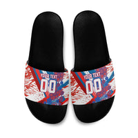 Personalized Paraguay Soccer Slide Sandals Lion Football Mascot - Guarani Folk Art - Traditional Harp And Guitar