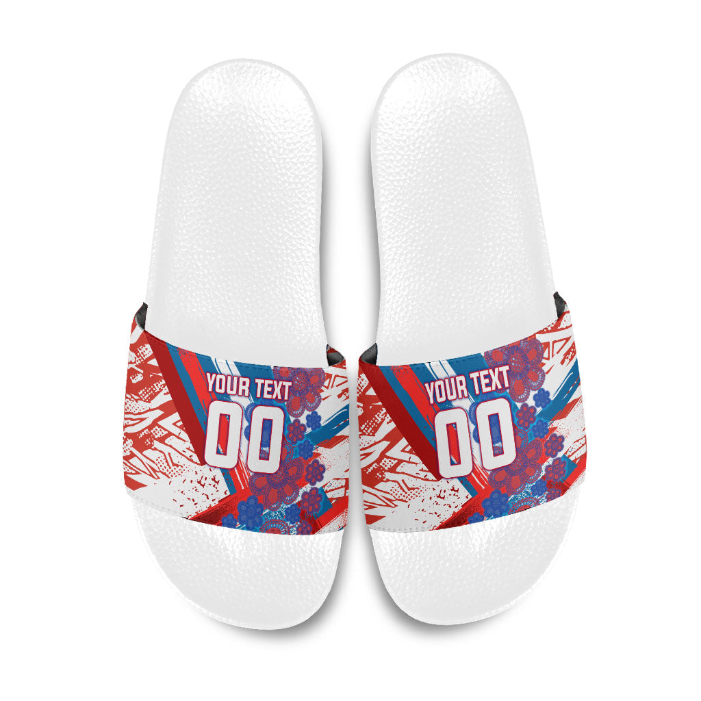 Personalized Paraguay Soccer Slide Sandals Lion Football Mascot - Guarani Folk Art - Traditional Harp And Guitar