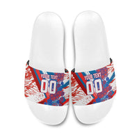 Personalized Paraguay Soccer Slide Sandals Lion Football Mascot - Guarani Folk Art - Traditional Harp And Guitar