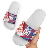 Personalized Paraguay Soccer Slide Sandals Lion Football Mascot - Guarani Folk Art - Traditional Harp And Guitar