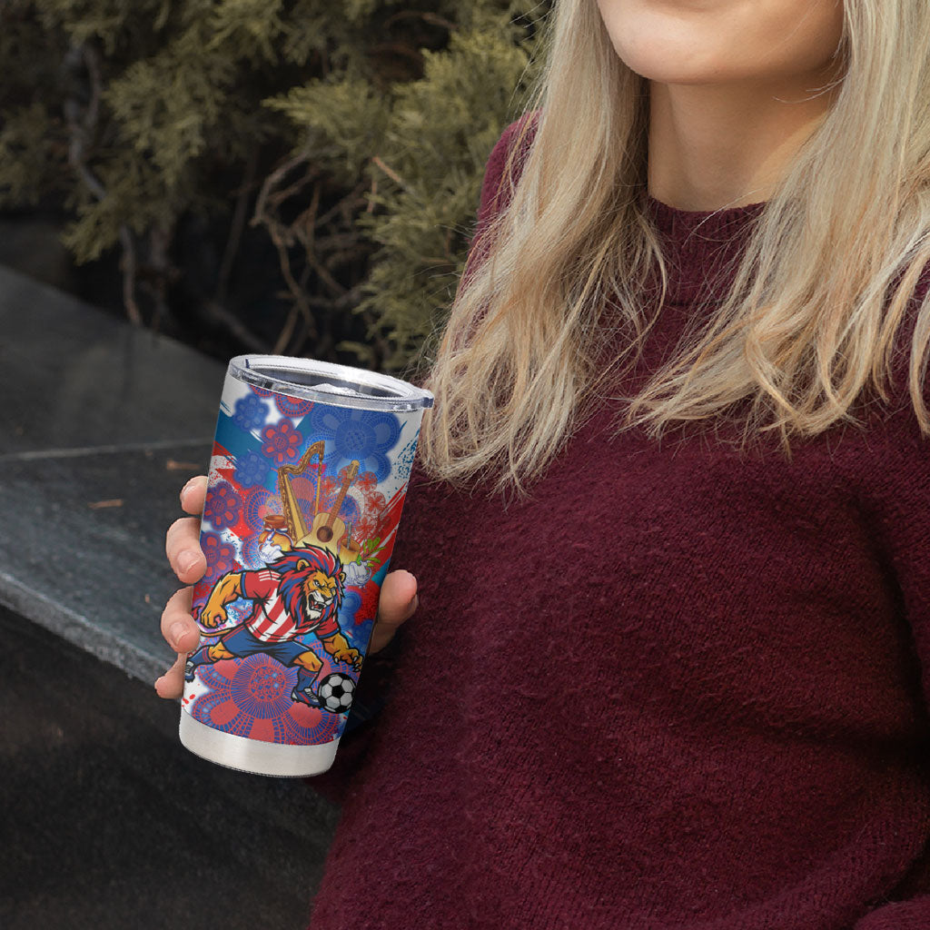 Personalized Paraguay Soccer Tumbler Cup Lion Football Mascot - Guarani Folk Art - Traditional Harp And Guitar