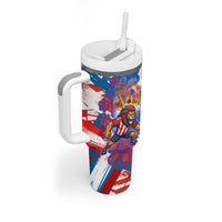 Personalized Paraguay Soccer Tumbler With Handle Lion Football Mascot - Guarani Folk Art - Traditional Harp And Guitar