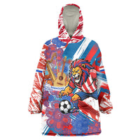 Personalized Paraguay Soccer Wearable Blanket Hoodie Lion Football Mascot - Guarani Folk Art - Traditional Harp And Guitar