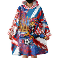 Personalized Paraguay Soccer Wearable Blanket Hoodie Lion Football Mascot - Guarani Folk Art - Traditional Harp And Guitar