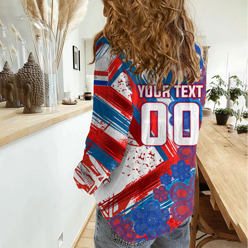 Personalized Paraguay Soccer Women Casual Shirt Lion Football Mascot - Guarani Folk Art - Traditional Harp And Guitar