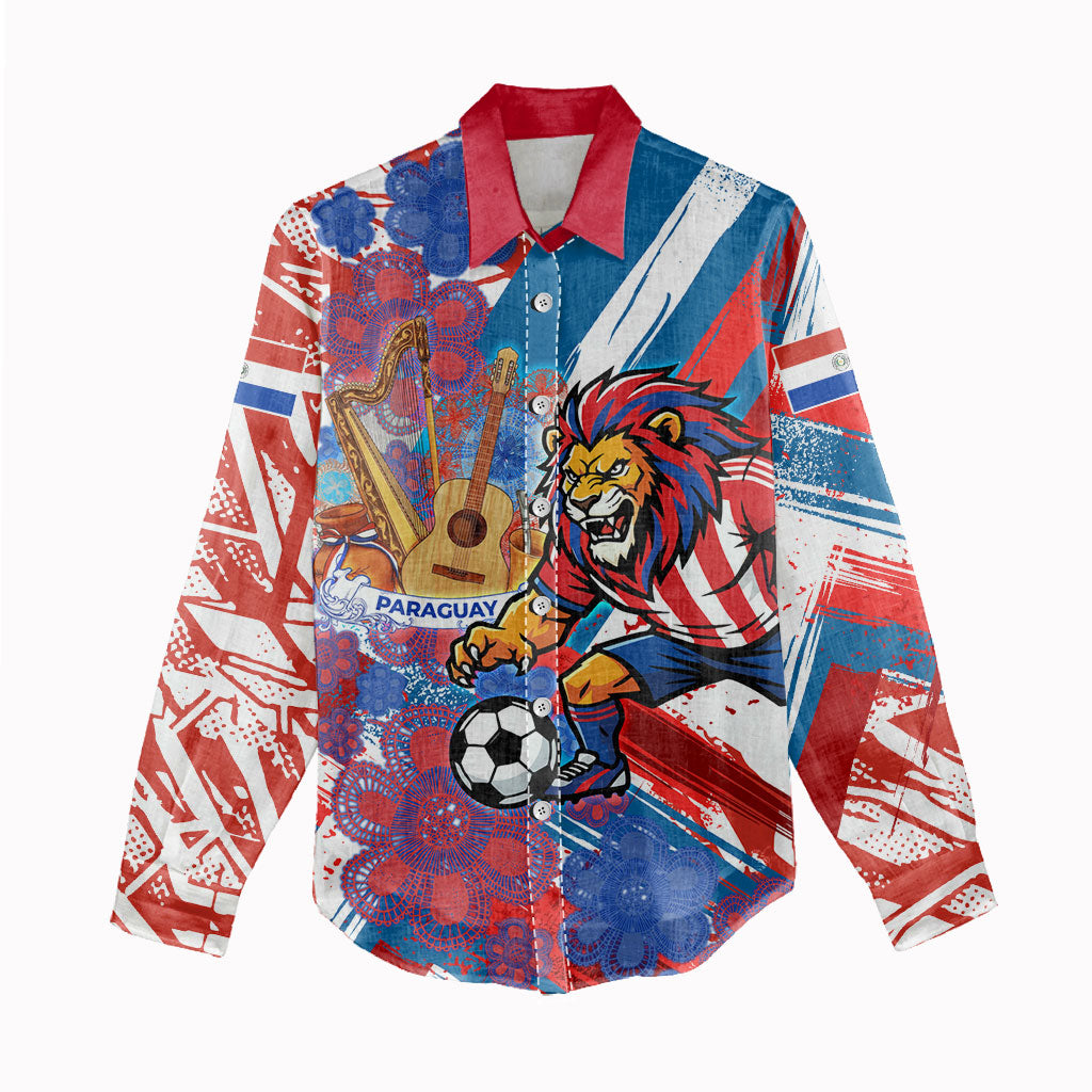 Personalized Paraguay Soccer Women Casual Shirt Lion Football Mascot - Guarani Folk Art - Traditional Harp And Guitar