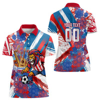 Personalized Paraguay Soccer Women Polo Shirt Lion Football Mascot - Guarani Folk Art - Traditional Harp And Guitar