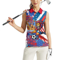 Personalized Paraguay Soccer Women Sleeveless Polo Shirt Lion Football Mascot - Guarani Folk Art - Traditional Harp And Guitar