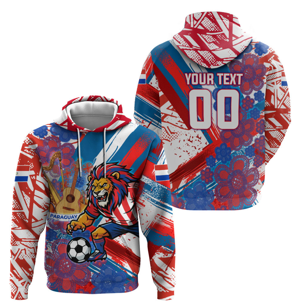 Personalized Paraguay Soccer Zip Hoodie Lion Football Mascot - Guarani Folk Art - Traditional Harp And Guitar