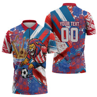 Personalized Paraguay Soccer Zipper Polo Shirt Lion Football Mascot - Guarani Folk Art - Traditional Harp And Guitar