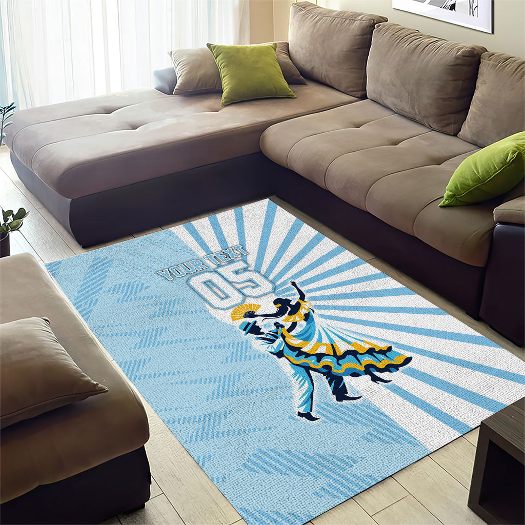 Personalized Uruguay Soccer Area Rug Cultural Dance Drums Sun Emblem Dynamic Flag