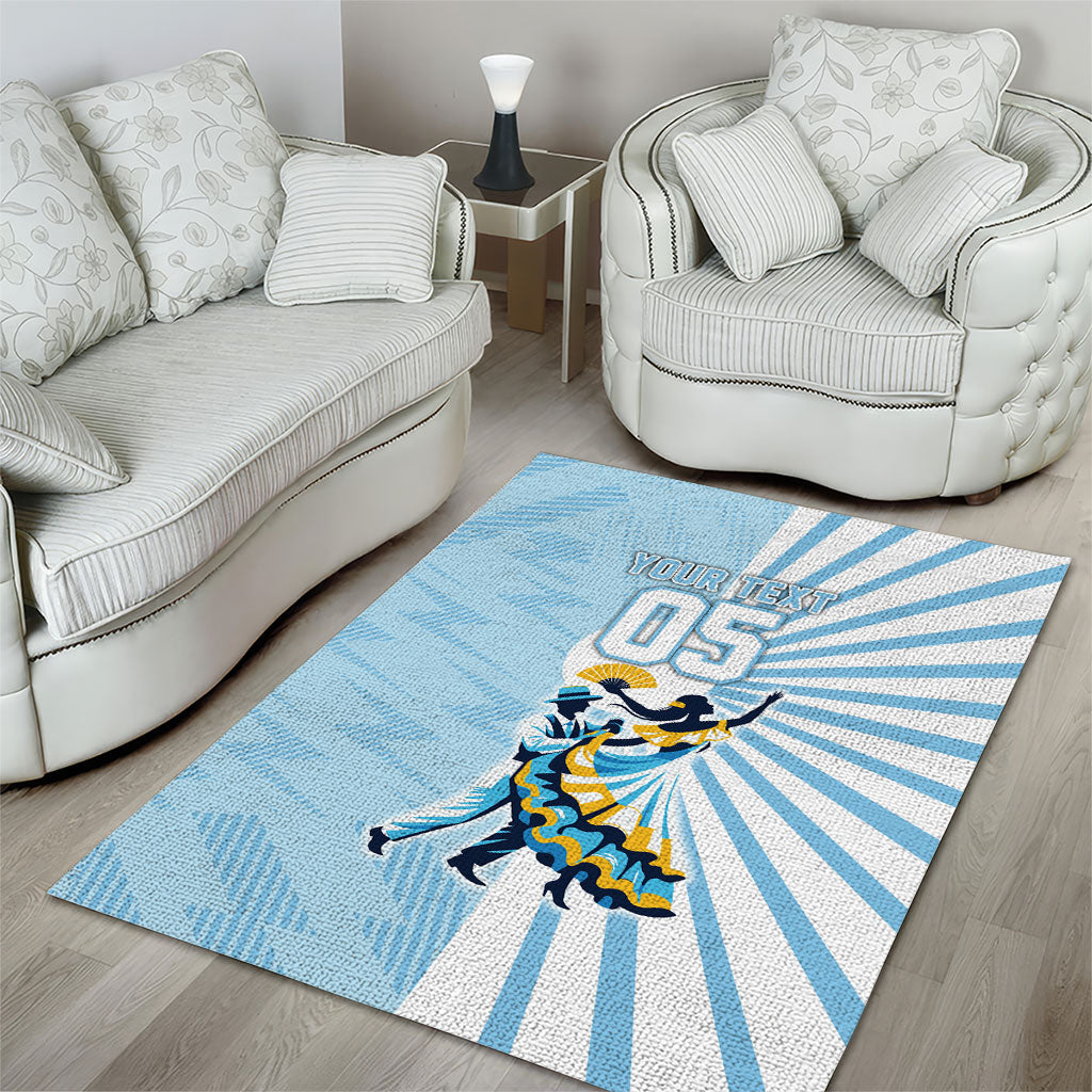 Personalized Uruguay Soccer Area Rug Cultural Dance Drums Sun Emblem Dynamic Flag