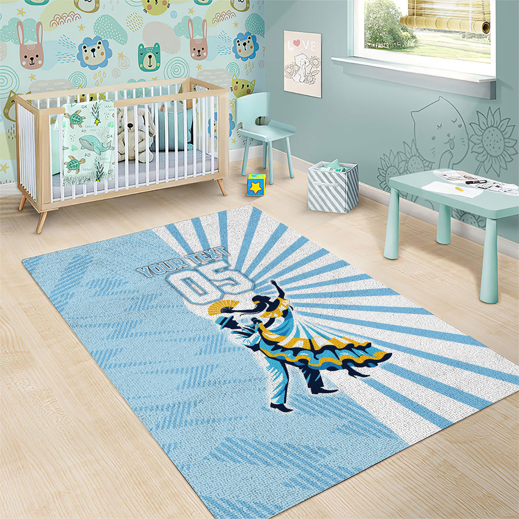 Personalized Uruguay Soccer Area Rug Cultural Dance Drums Sun Emblem Dynamic Flag