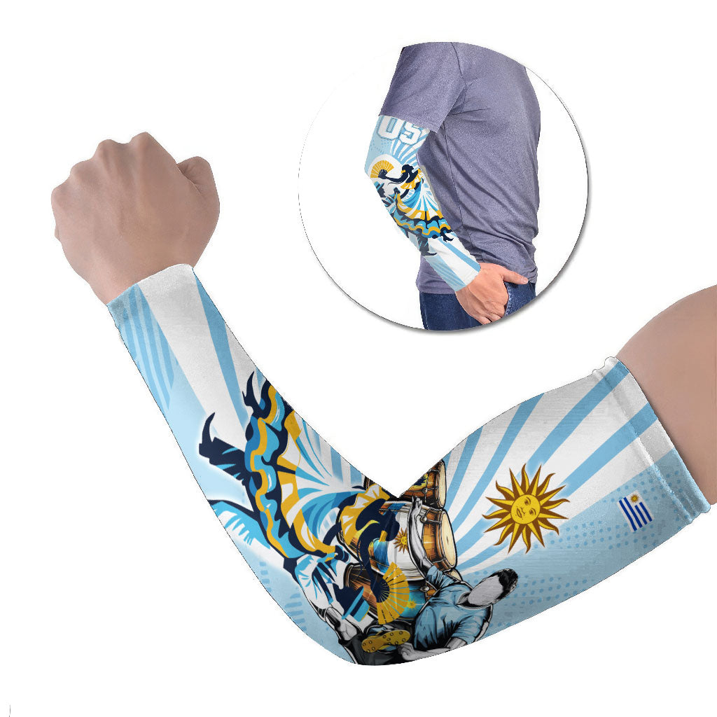 Personalized Uruguay Soccer Arm Sleeves Cultural Dance Drums Sun Emblem Dynamic Flag