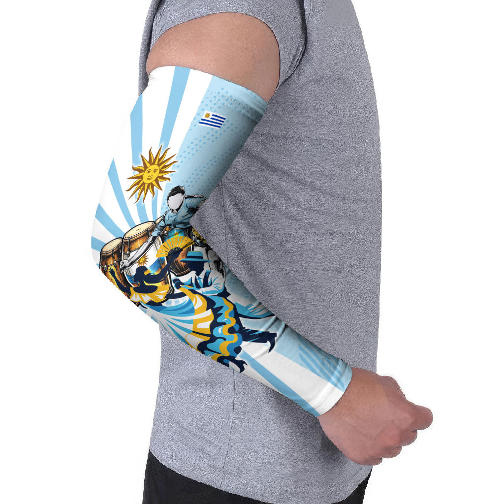 Personalized Uruguay Soccer Arm Sleeves Cultural Dance Drums Sun Emblem Dynamic Flag