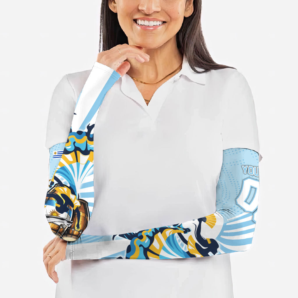 Personalized Uruguay Soccer Arm Sleeves Cultural Dance Drums Sun Emblem Dynamic Flag