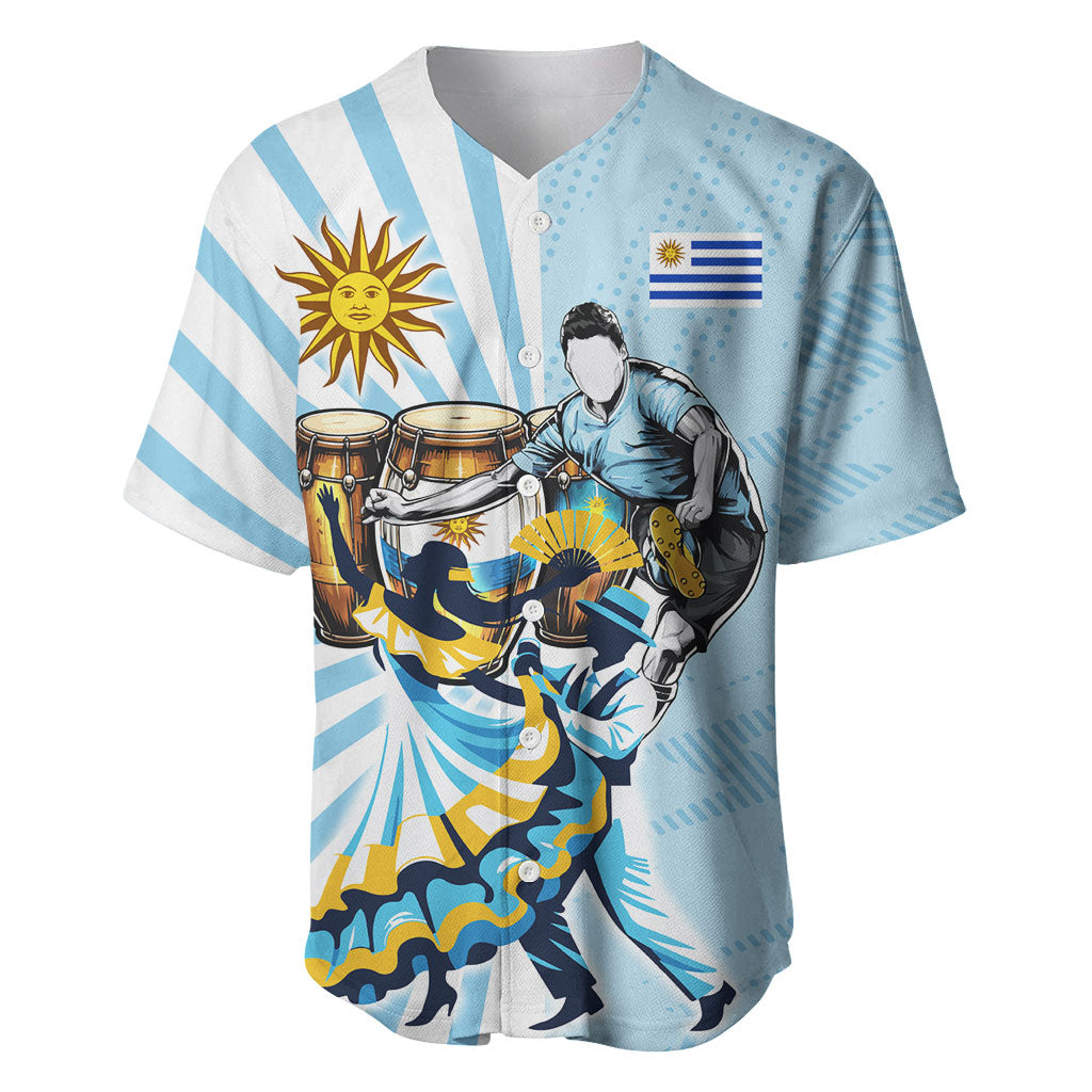 Personalized Uruguay Soccer Baseball Jersey Cultural Dance Drums Sun Emblem Dynamic Flag