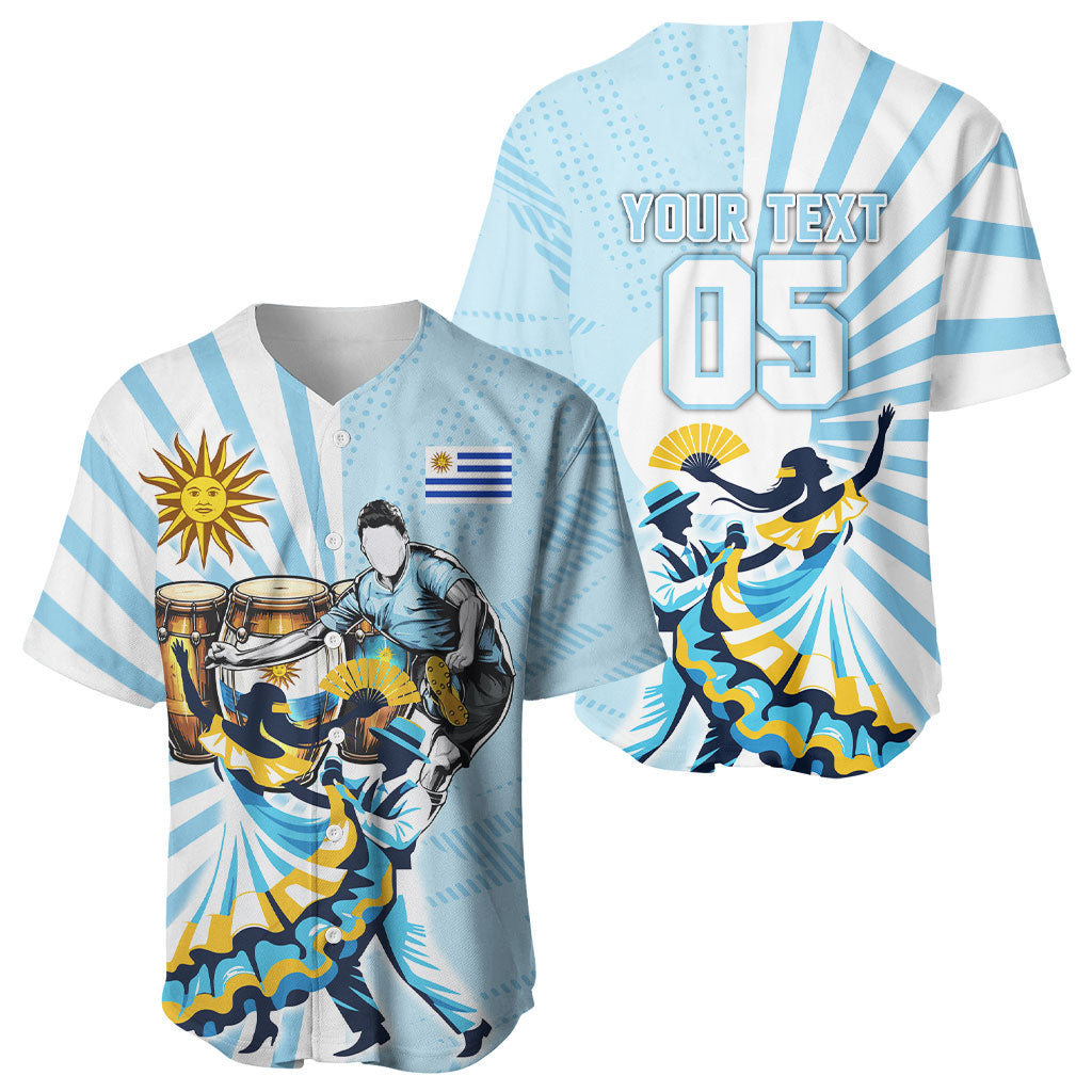 Personalized Uruguay Soccer Baseball Jersey Cultural Dance Drums Sun Emblem Dynamic Flag