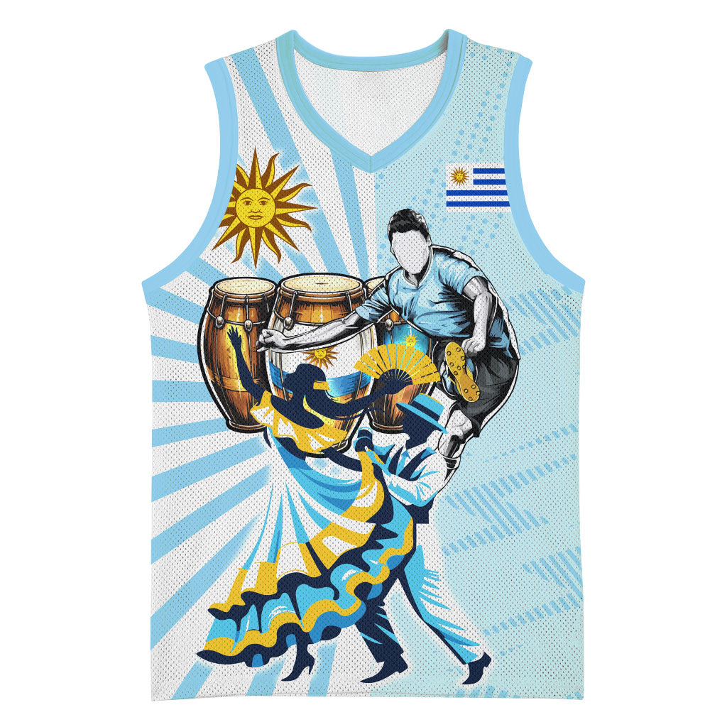 Personalized Uruguay Soccer Basketball Jersey Cultural Dance Drums Sun Emblem Dynamic Flag